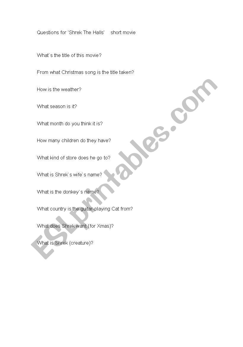 Questions for ´Shrek The Halls´ short movie