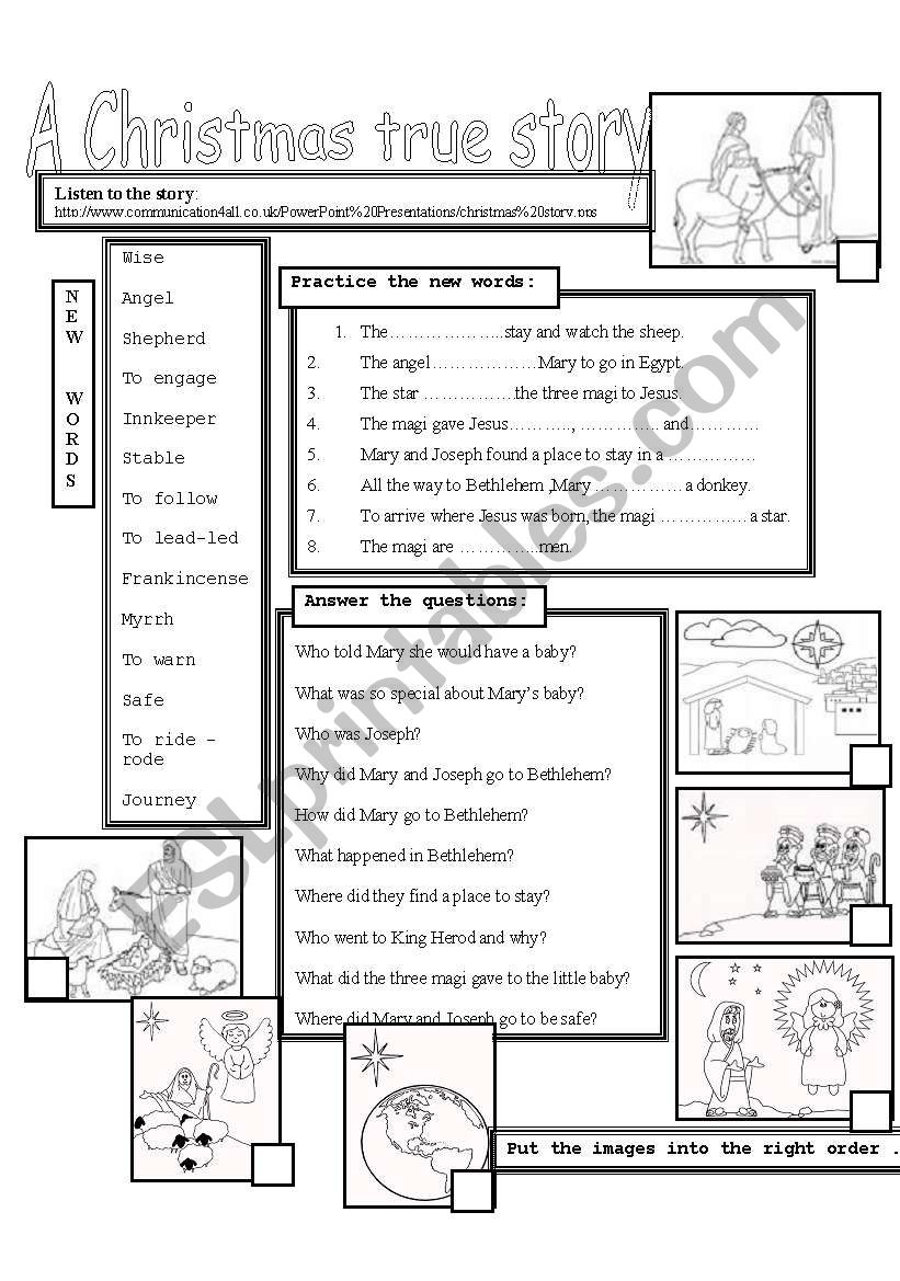 A Christmas true story worksheet