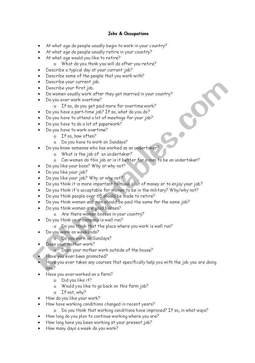 interview about jobs worksheet