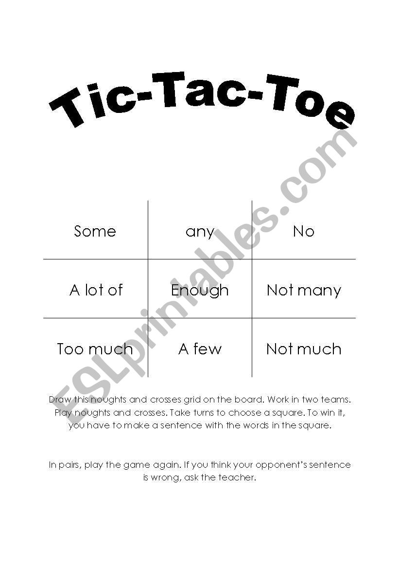 Quantifiers - TIC TAC TOE worksheet