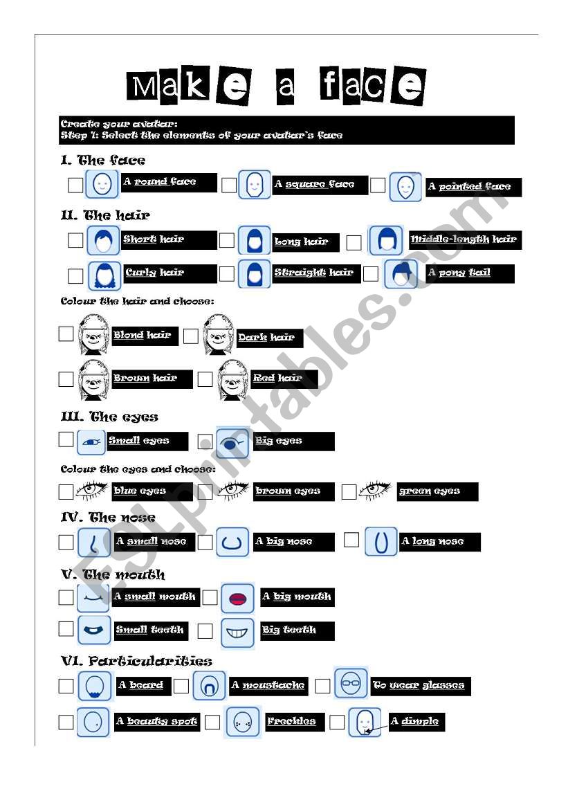 make an avatars face worksheet