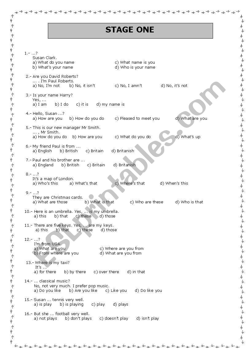 Placement test for Elementary level