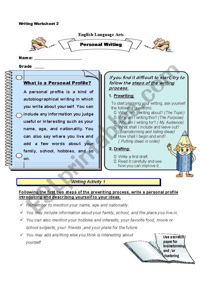 Writing a Personal Profile worksheet