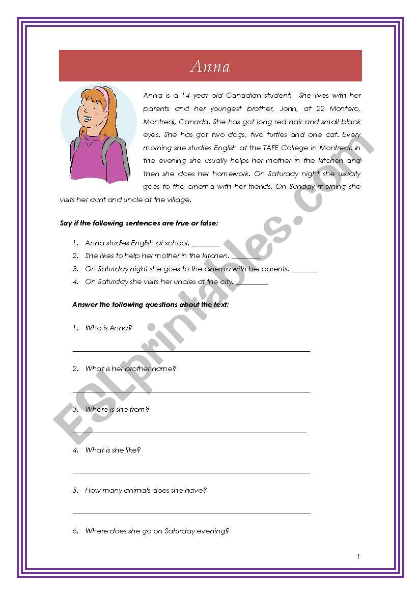 Anna´s daily routine - ESL worksheet by morganalin