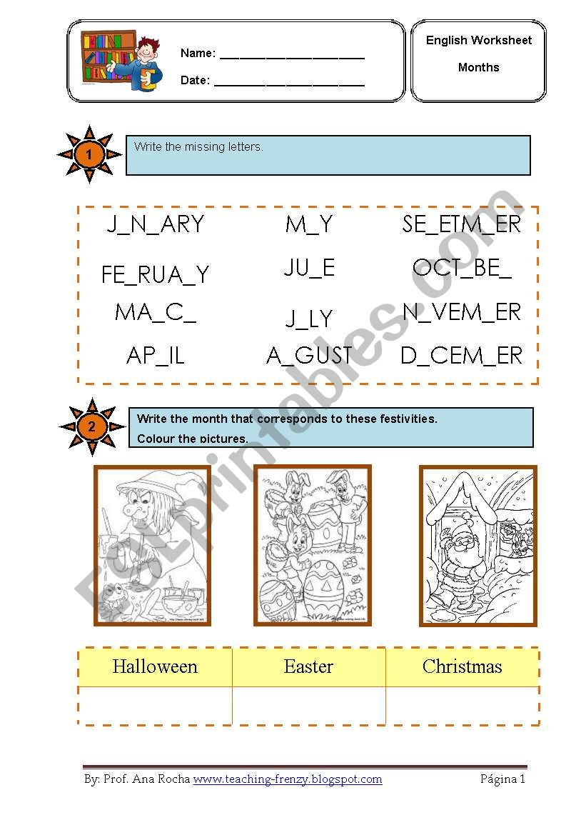 Months and festivities worksheet