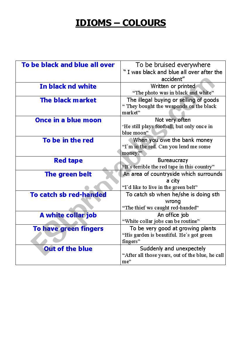 IDIOMS-COLOURS worksheet
