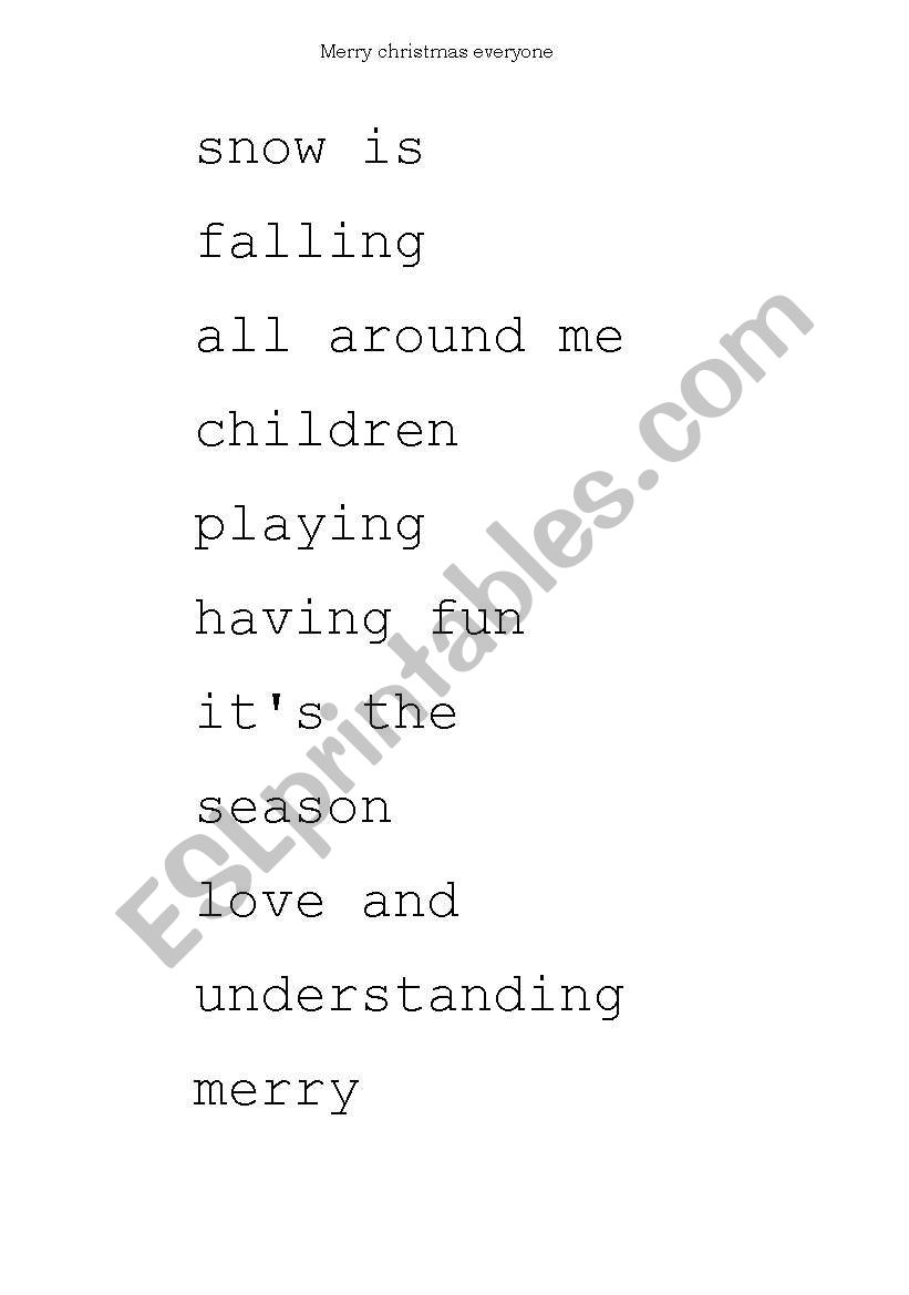 Merry Christmas Everyone Lyrics Esl Worksheet By G Kabelkova