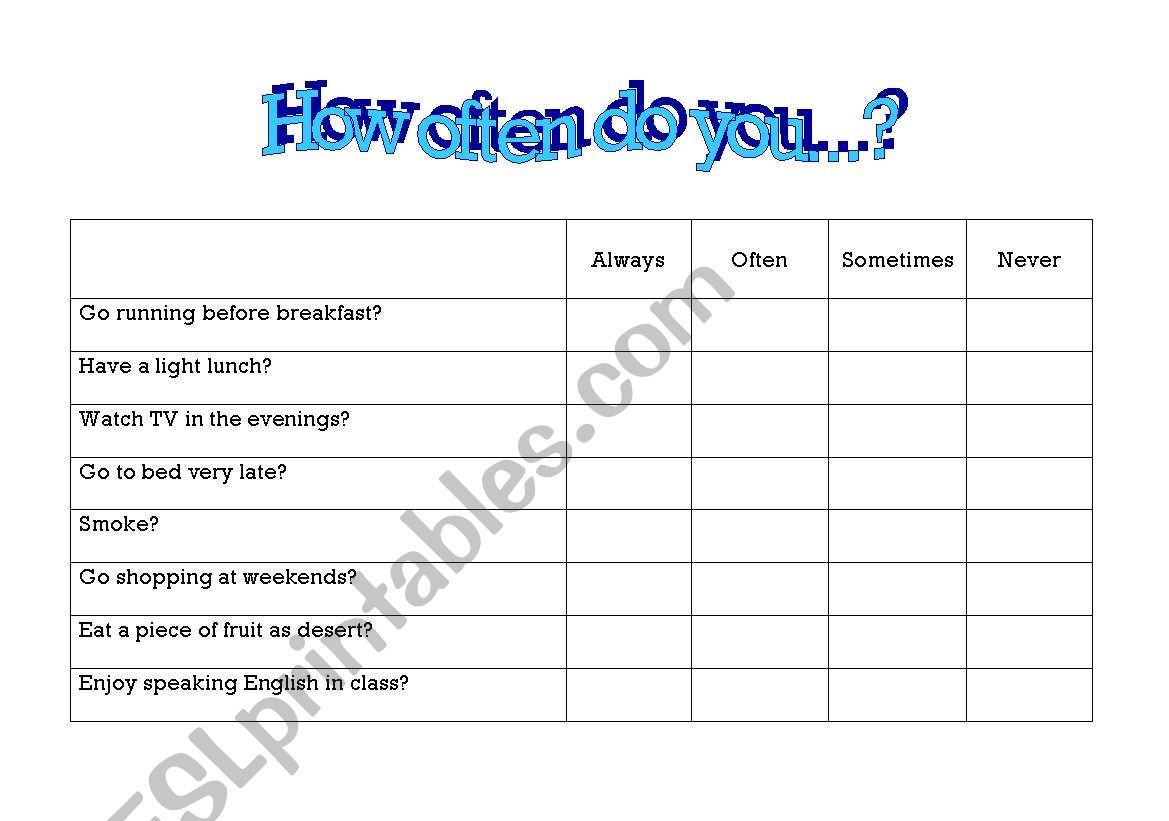 How often do you... worksheet