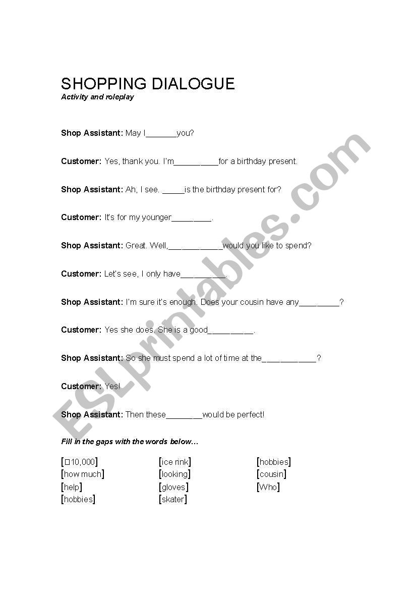 Shopping Dialogue worksheet