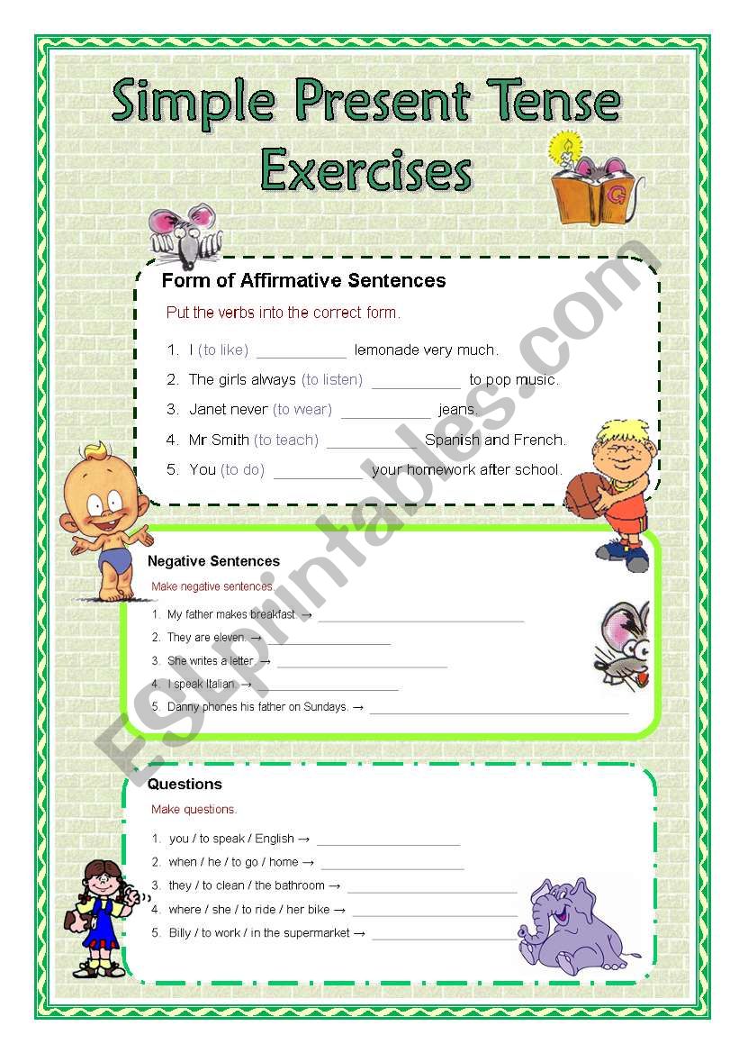 Simple Present Tense Exercises Esl Worksheet By Janaj