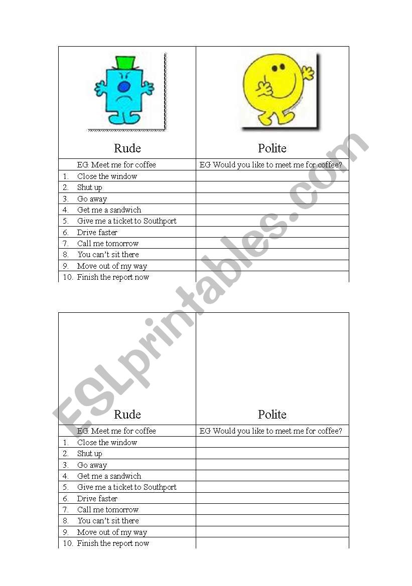  Polite or Rude worksheet