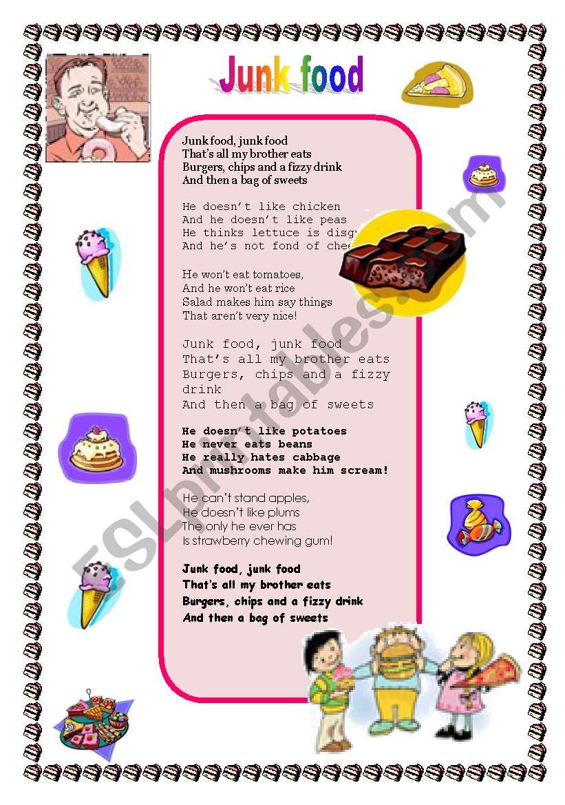 Junk food worksheet