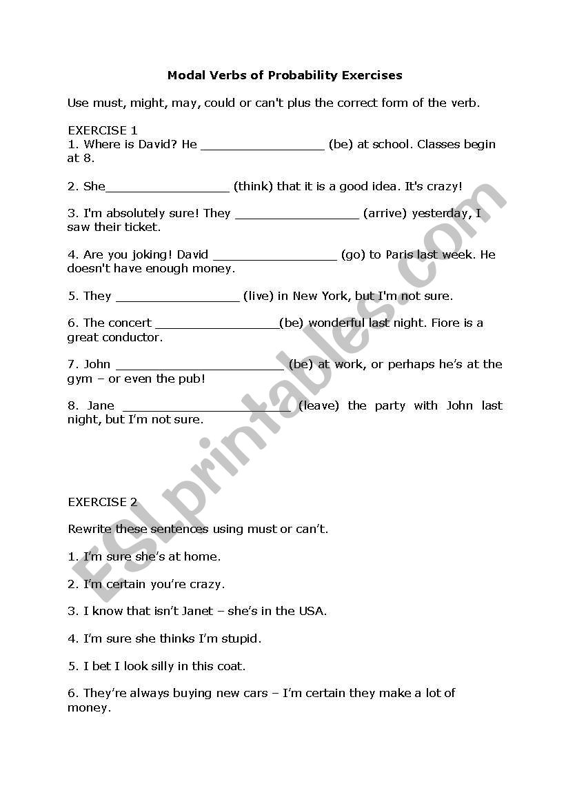 modal verbs worksheet