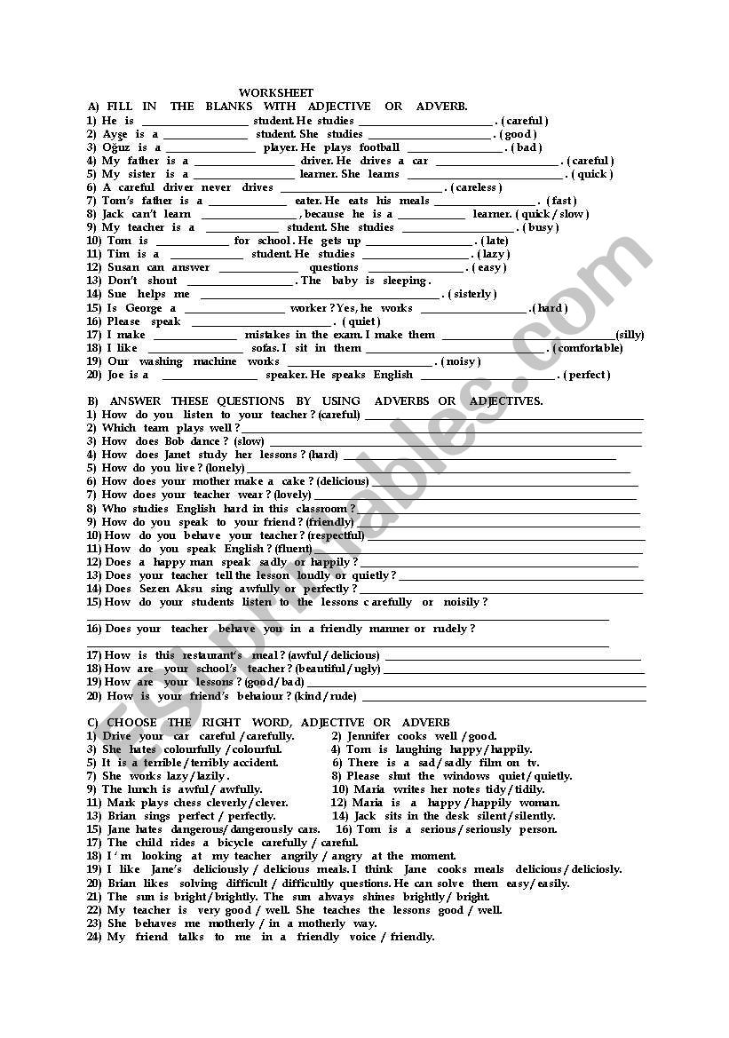 adjectives-adverbs worksheet