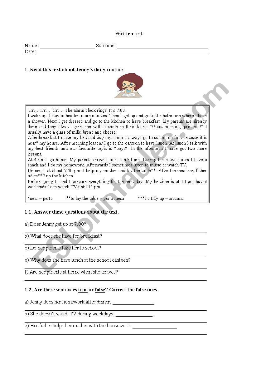 Test on the simple prest  worksheet