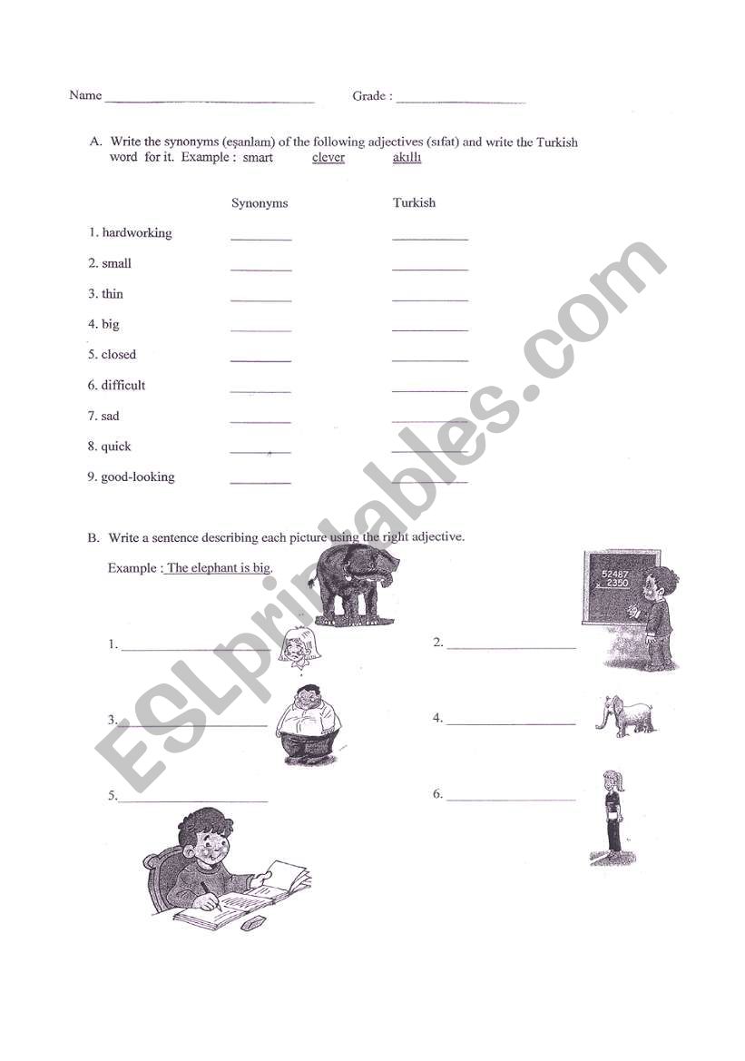 Adjectives (synonyms) worksheet