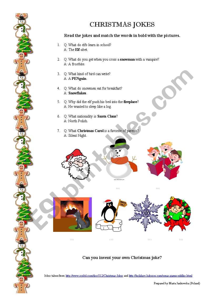 Christmas Jokes worksheet