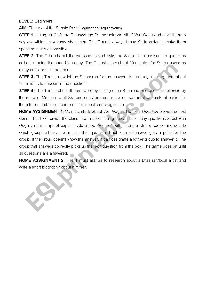 Van GoghÂ´s Short  Biography worksheet