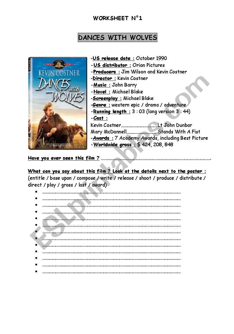 DANCES WITH WOLVES Worksheet 1