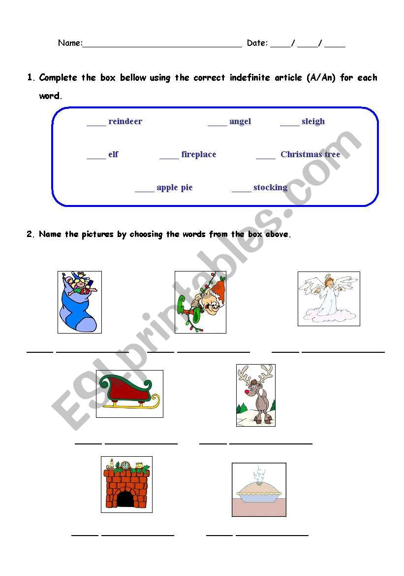 Indefinite articles + Christmas vocabulary