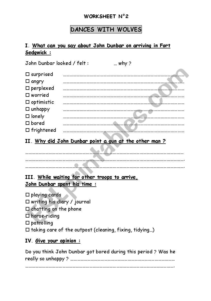 DANCES WITH WOLVES worksheet 2
