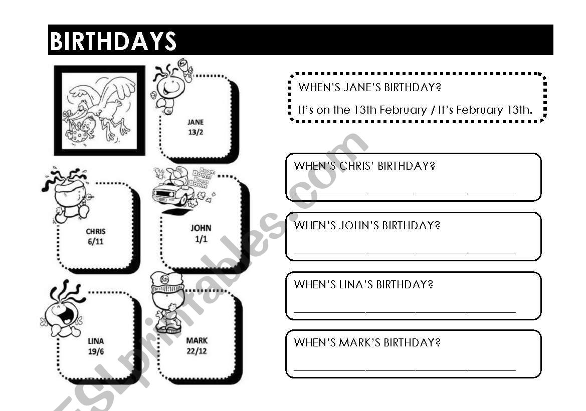 BIRTHDAYS worksheet