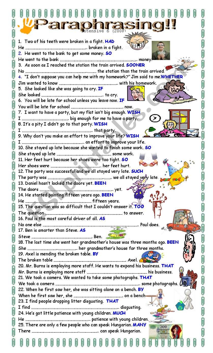 more-practice-on-paraphrasing-for-upper-intermediate-students-esl-worksheet-by-pacchy