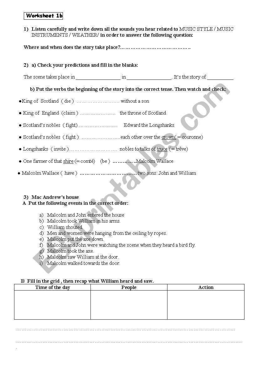 BRAVEHEART worksheet