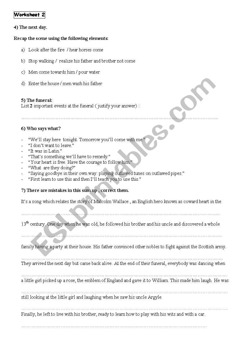 BRAVEHEART worksheet