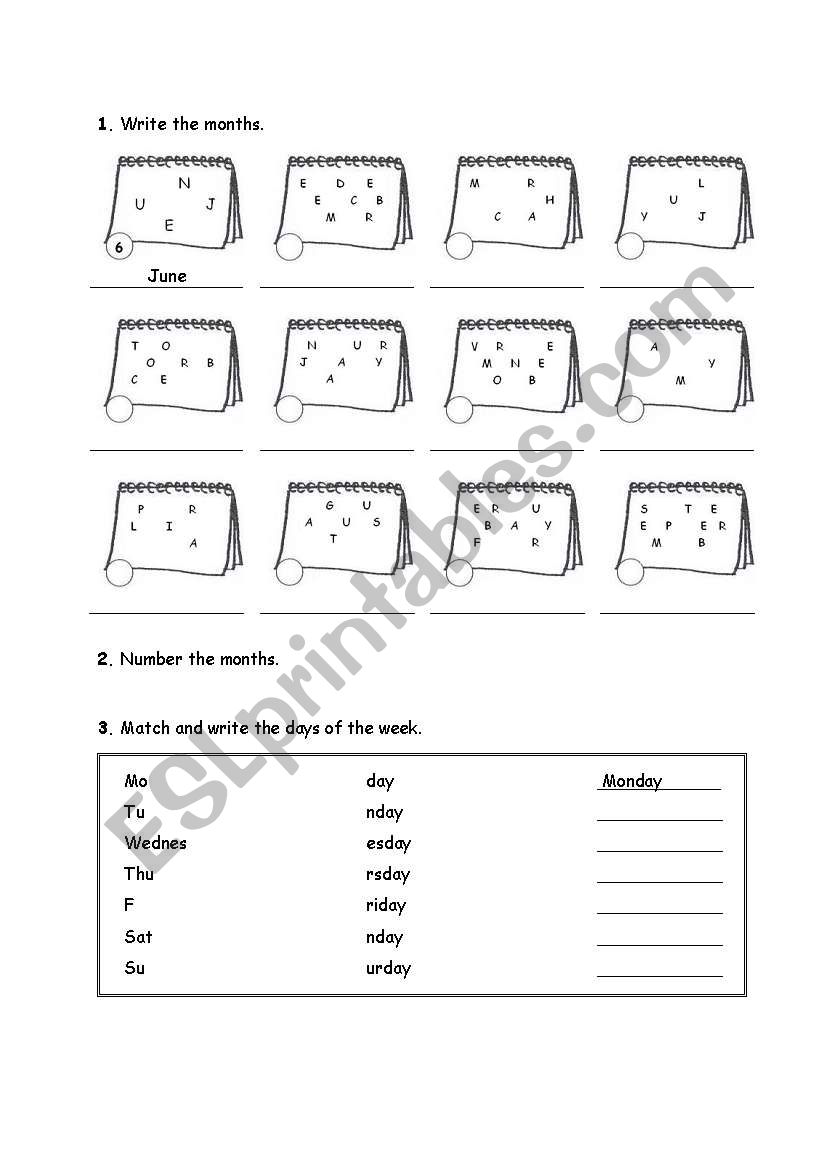 Months worksheet