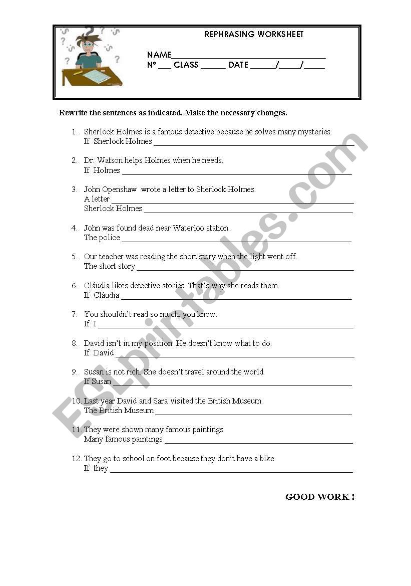 Grammar worksheet-Rephrasing worksheet