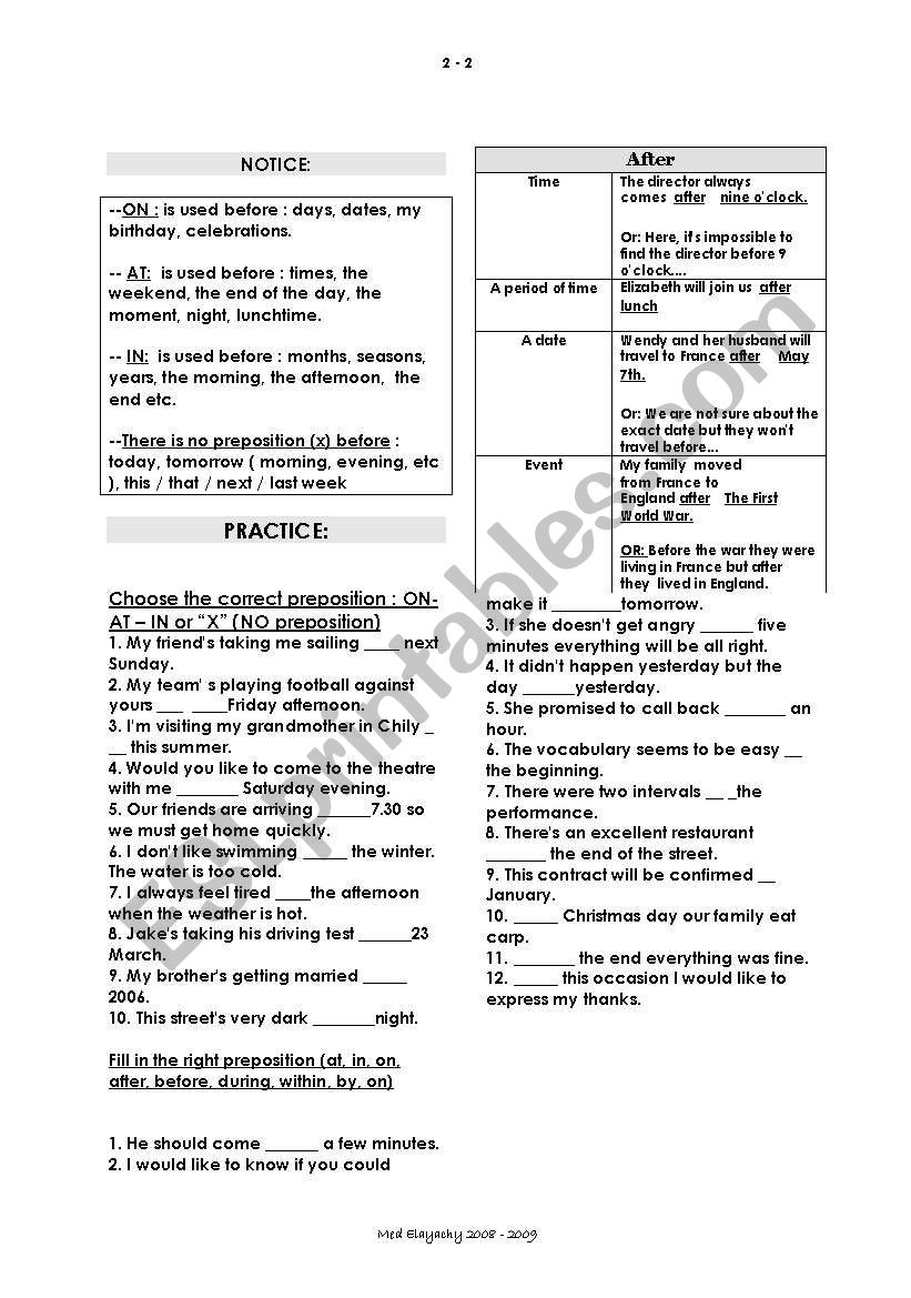 prepositions of time page 2 of 2