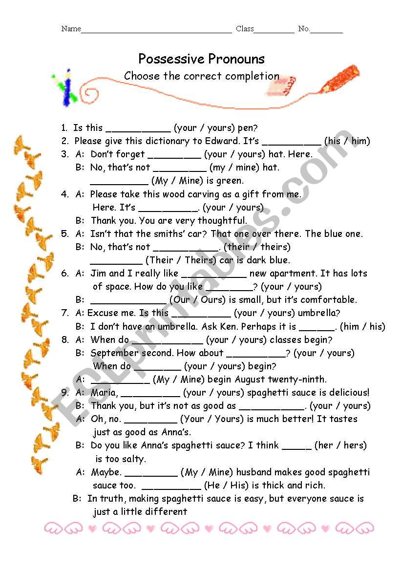 possessives worksheet