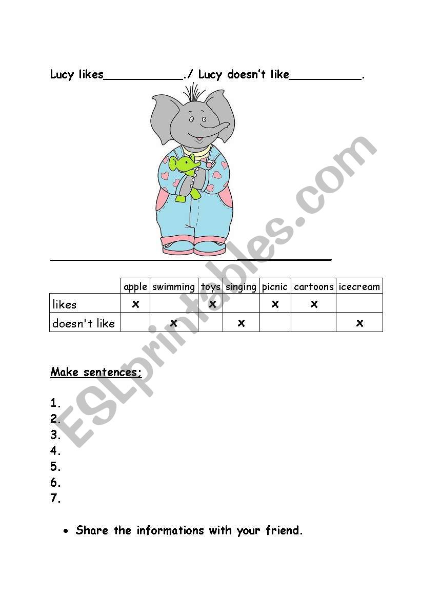 Likes / Dislikes worksheet