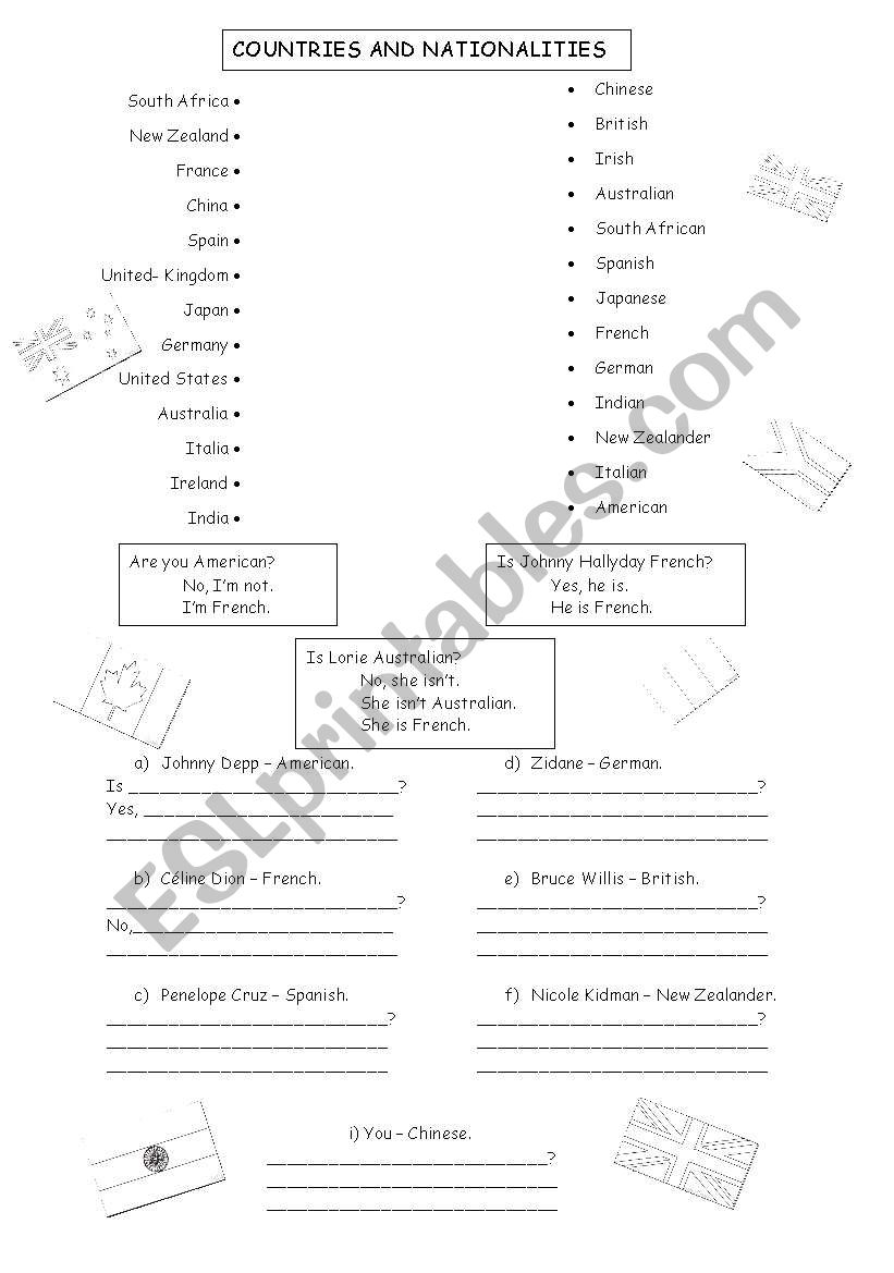 Nationalities and countries worksheet