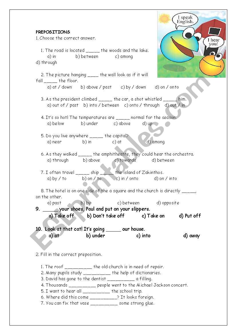 prepositions worksheet