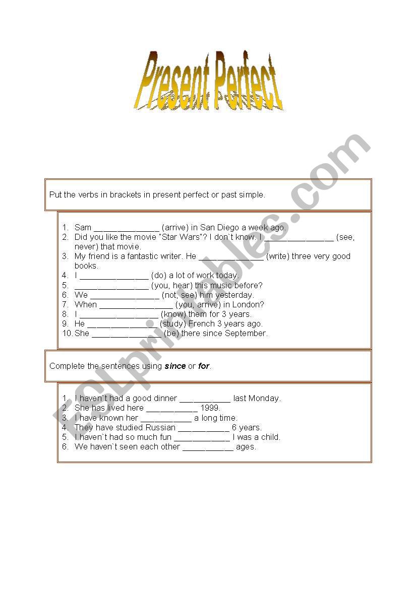 Present Perfect worksheet