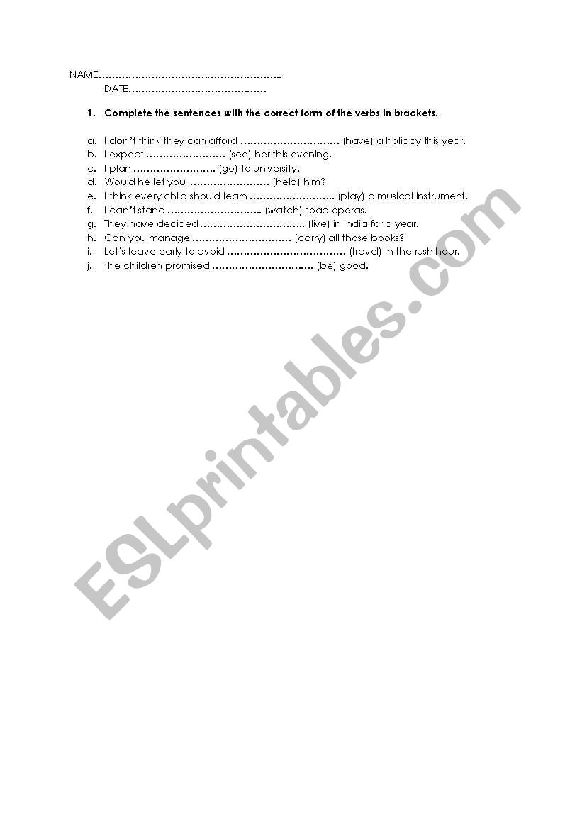 verbs followed by infinitive and -ing form