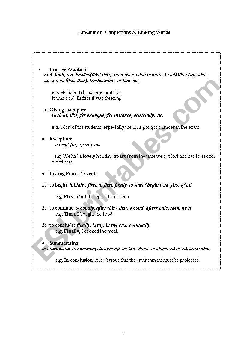 conjunctions&linking words for elementary level