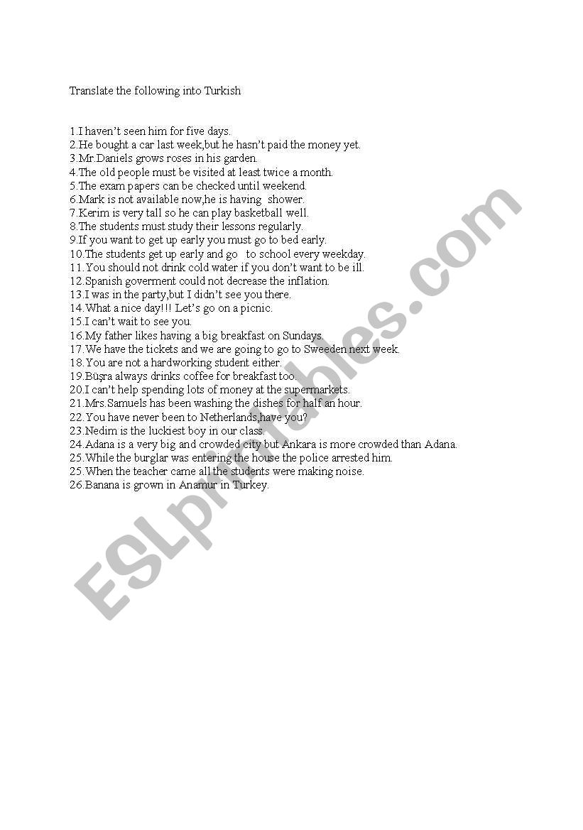 Translation all tenses worksheet