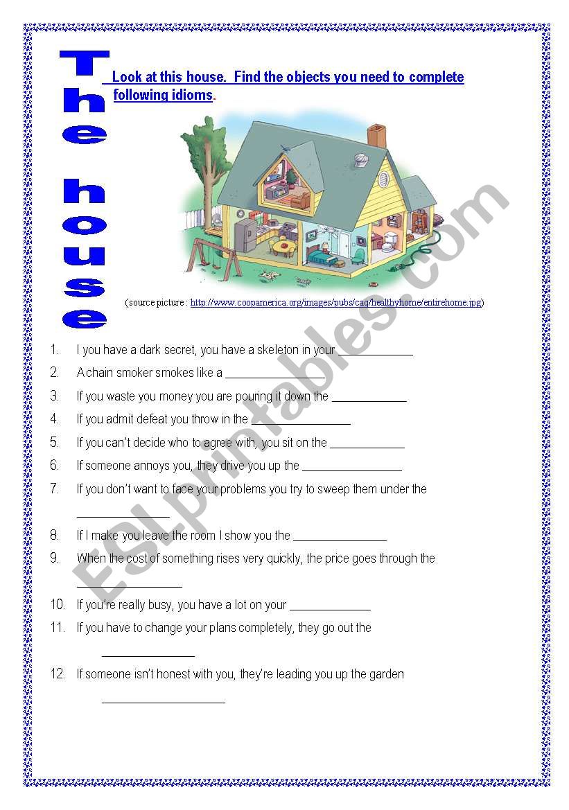 The house - expressions worksheet