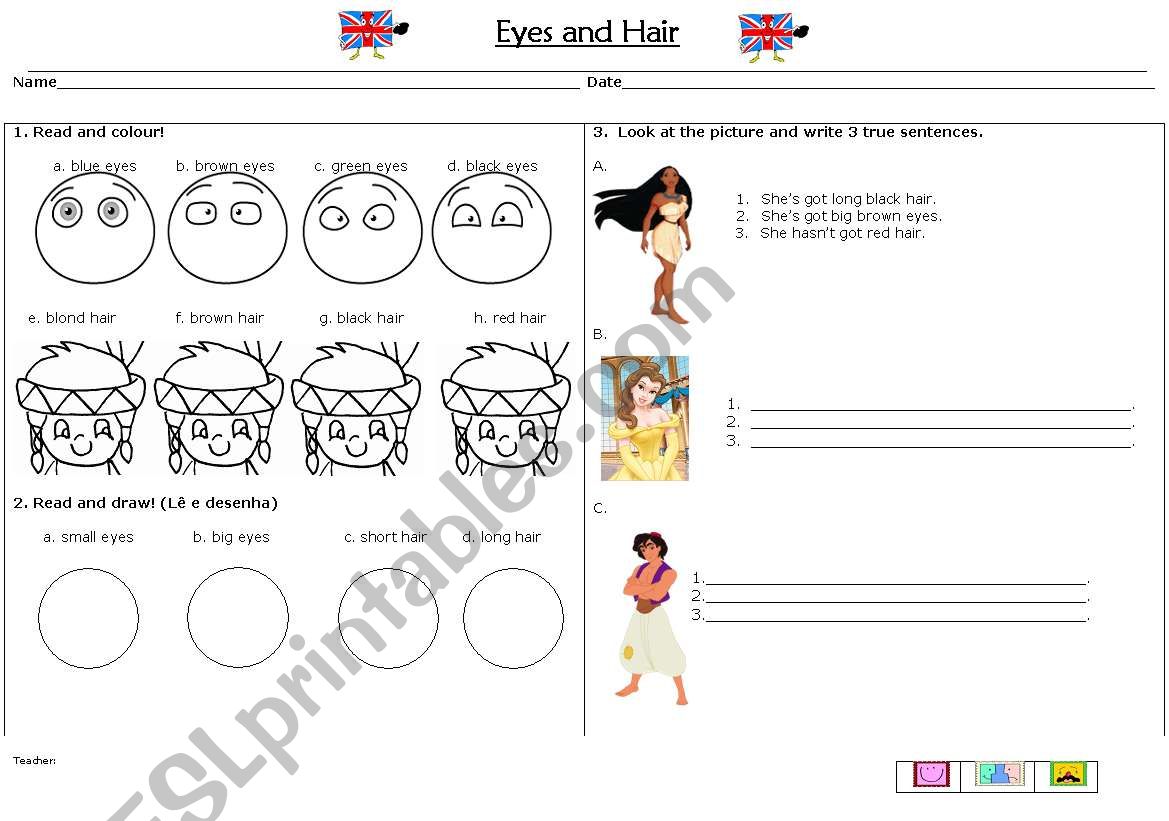 Eyes and hair worksheet