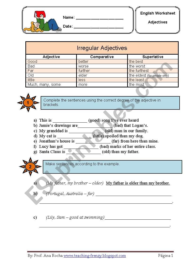 Irregular adjectives  worksheet