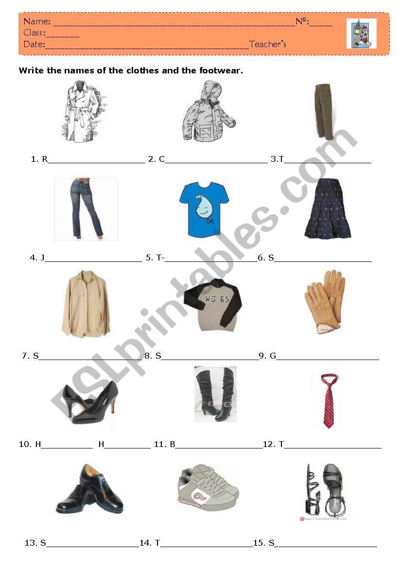 Clothes and footwear worksheet