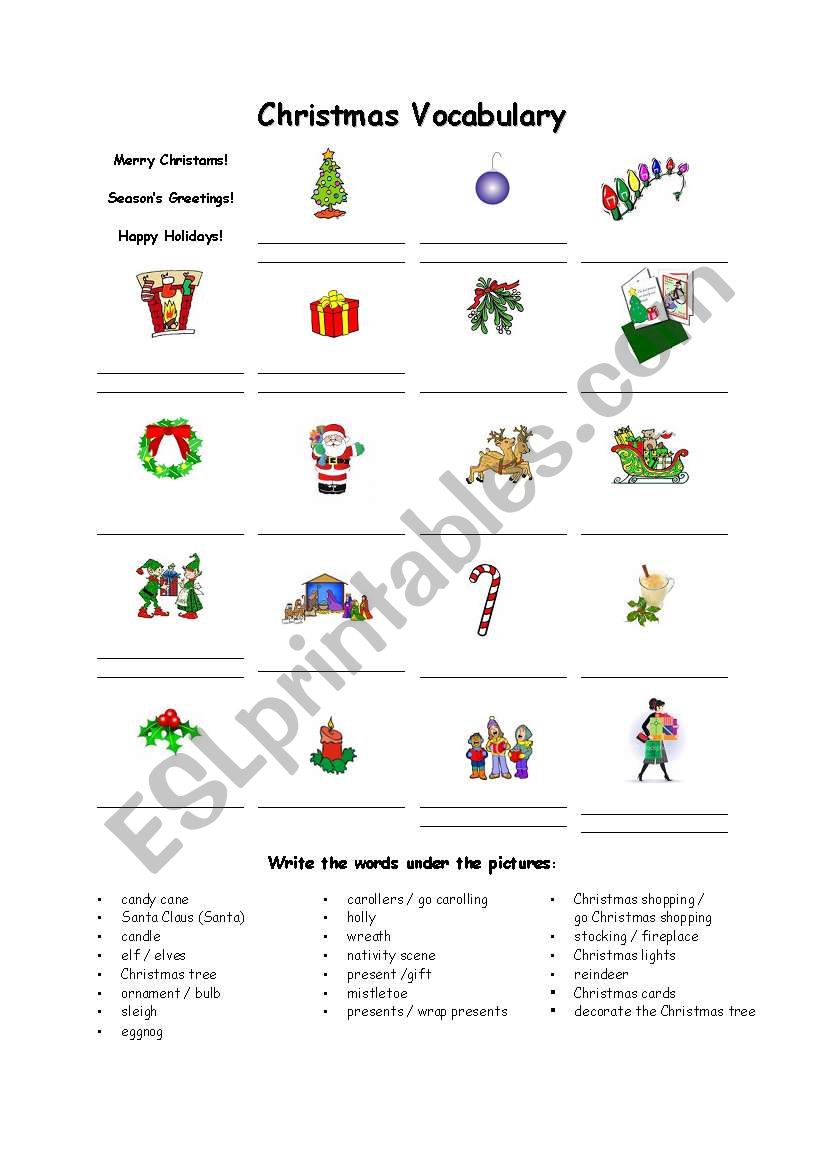 Christmas Vocabulary! worksheet