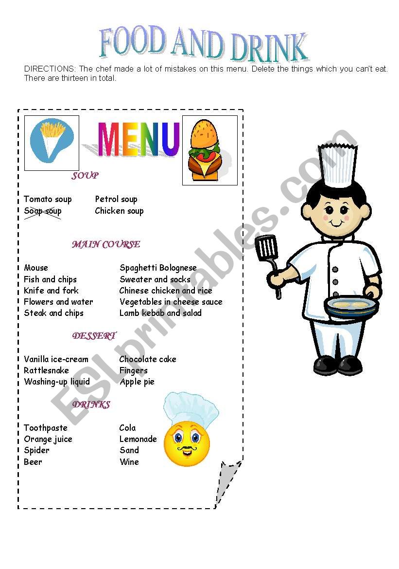 MENU worksheet