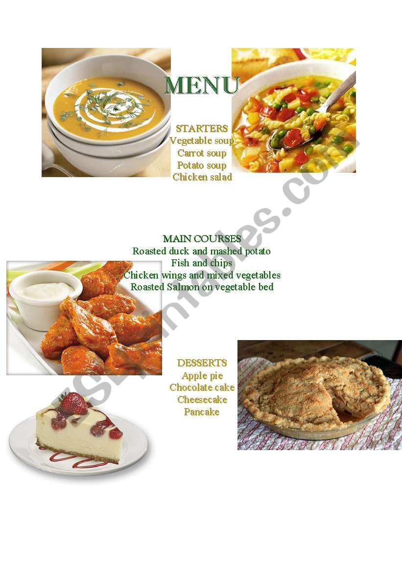 menu worksheet