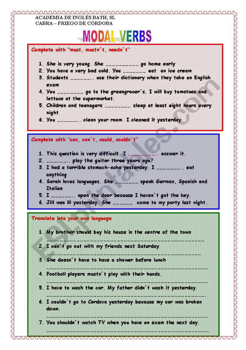 SIMPLE MODAL VERBS worksheet