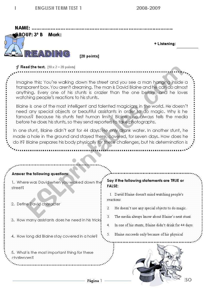 FIRST TERM EXAM part 1of 2 worksheet