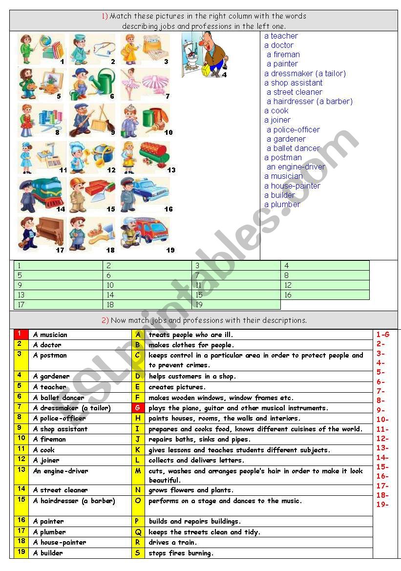 jobs & professions worksheet